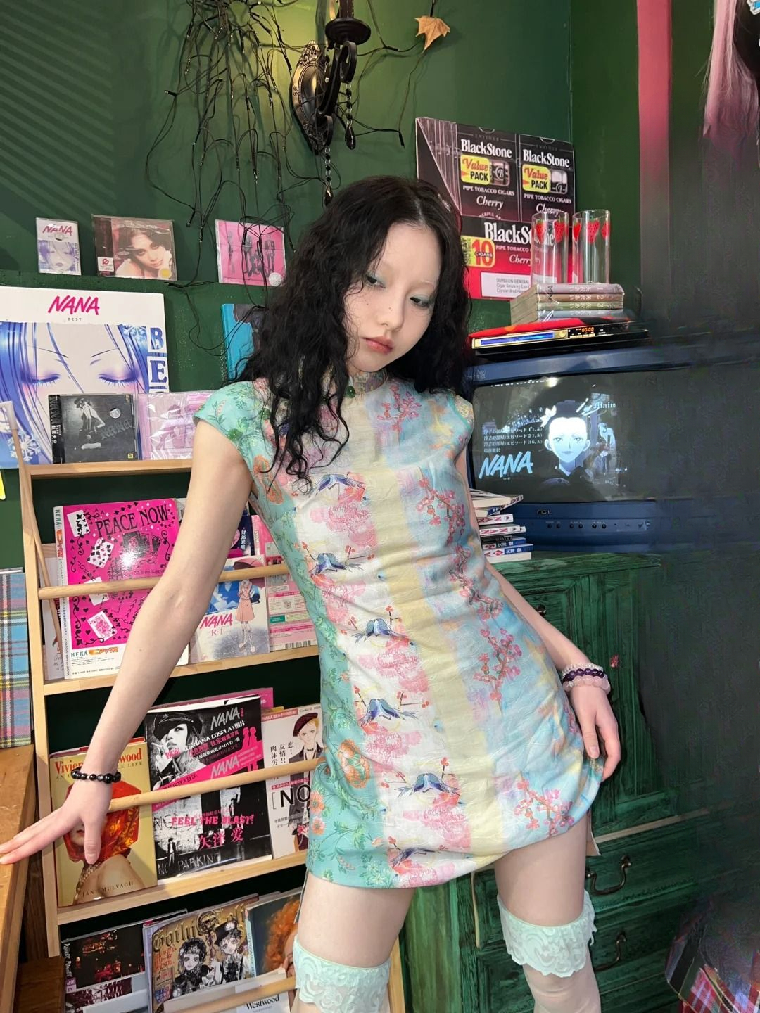 Winter Clothing Aesthetic - Vintage Cheongsam High Waist Print Mini