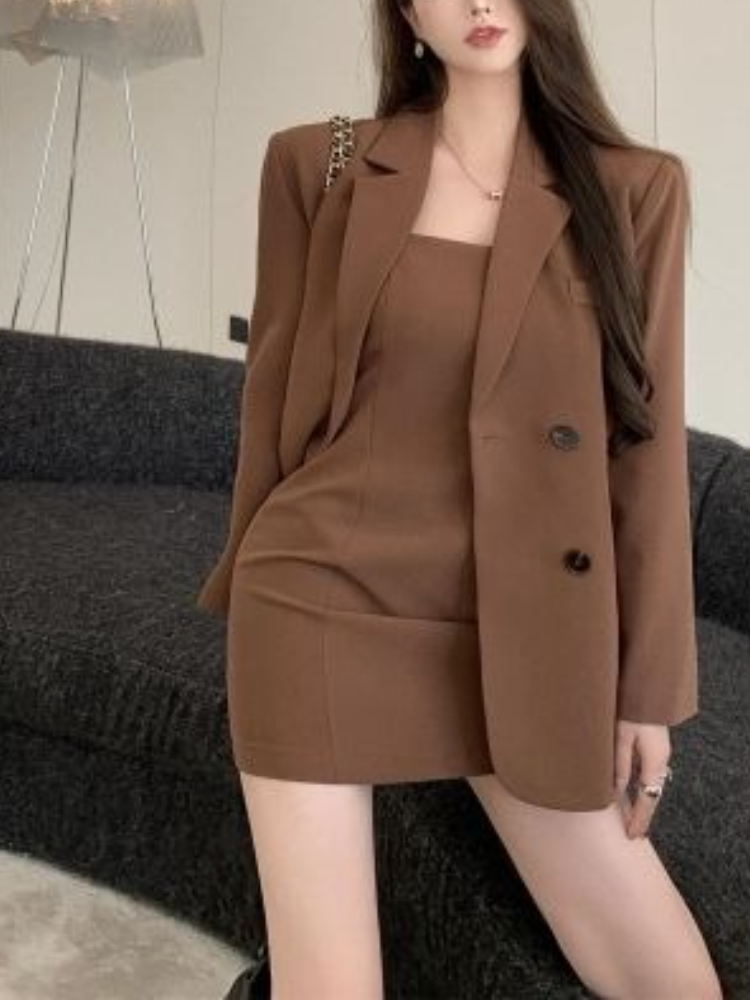 Jacket Winter Clothing - Autumn Winter Brown Elegant 2 Piece