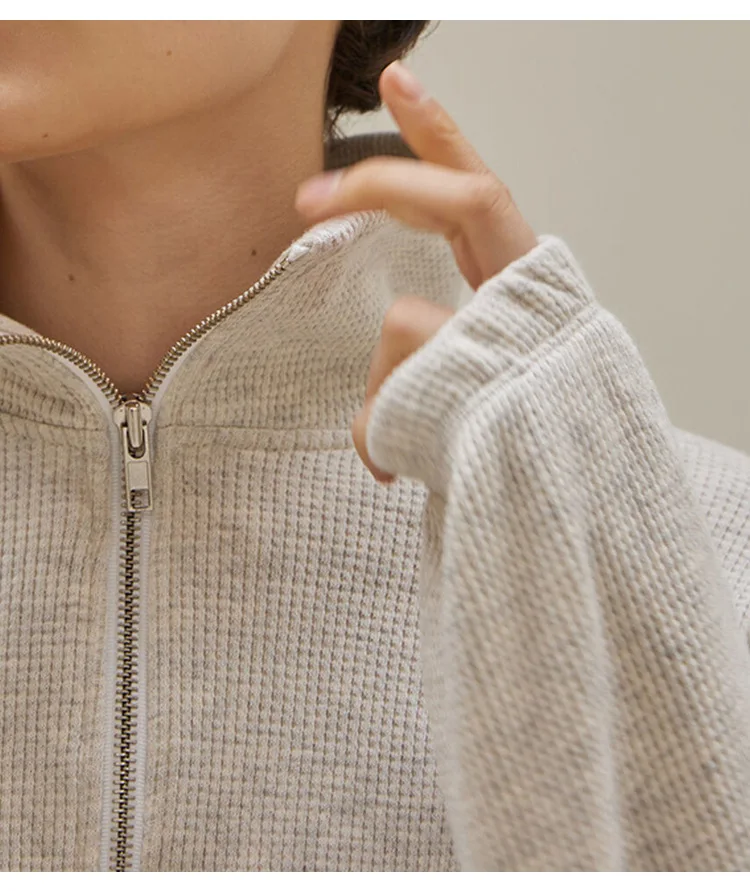 Cotton Waffle Zip Up Hoodies K - Winter Clothing Aesthetic recensie en prijs