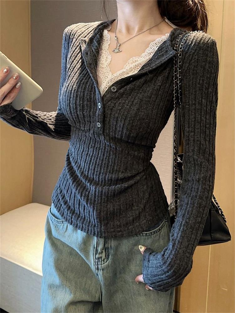 Women's Top Lace Patchwork Lon - Winter Clothing Aesthetic recensie en prijs