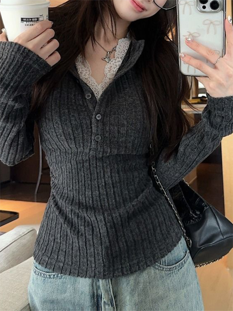 Women's Top Lace Patchwork Lon - Winter Clothing Aesthetic recensie en prijs