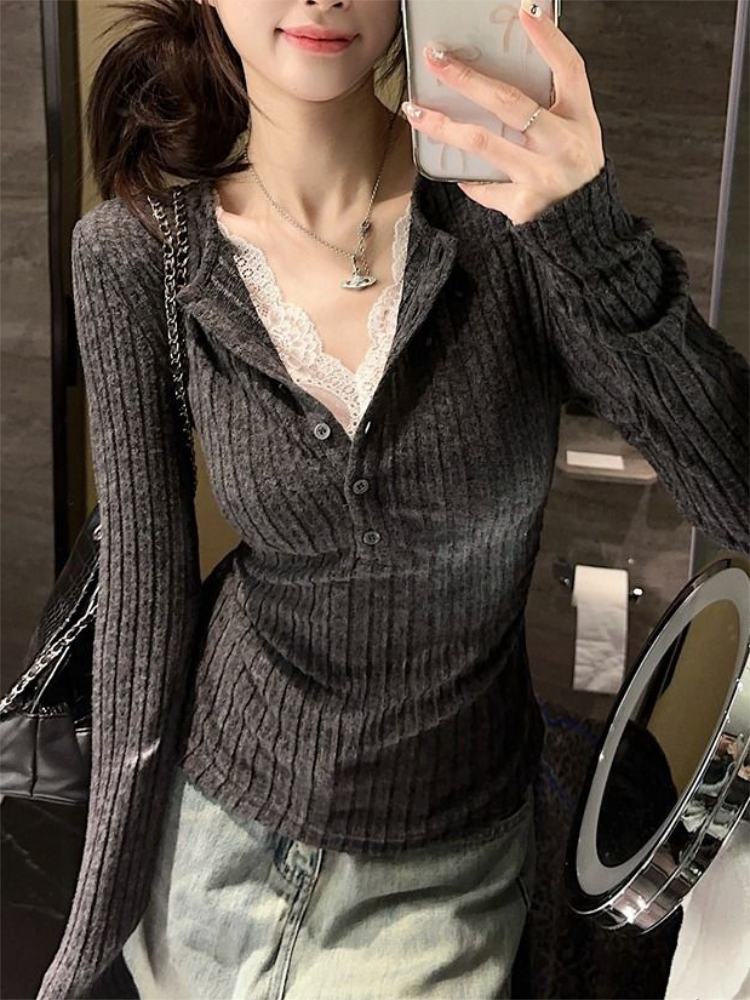 Women's Top Lace Patchwork Lon - Winter Clothing Aesthetic recensie en prijs