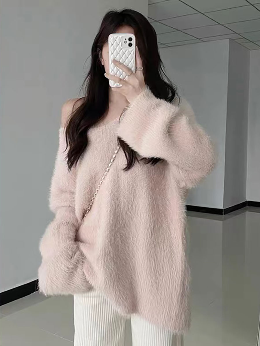 Pullovers Women Pink V-neck Au - Winter Clothing Aesthetic recensie en prijs